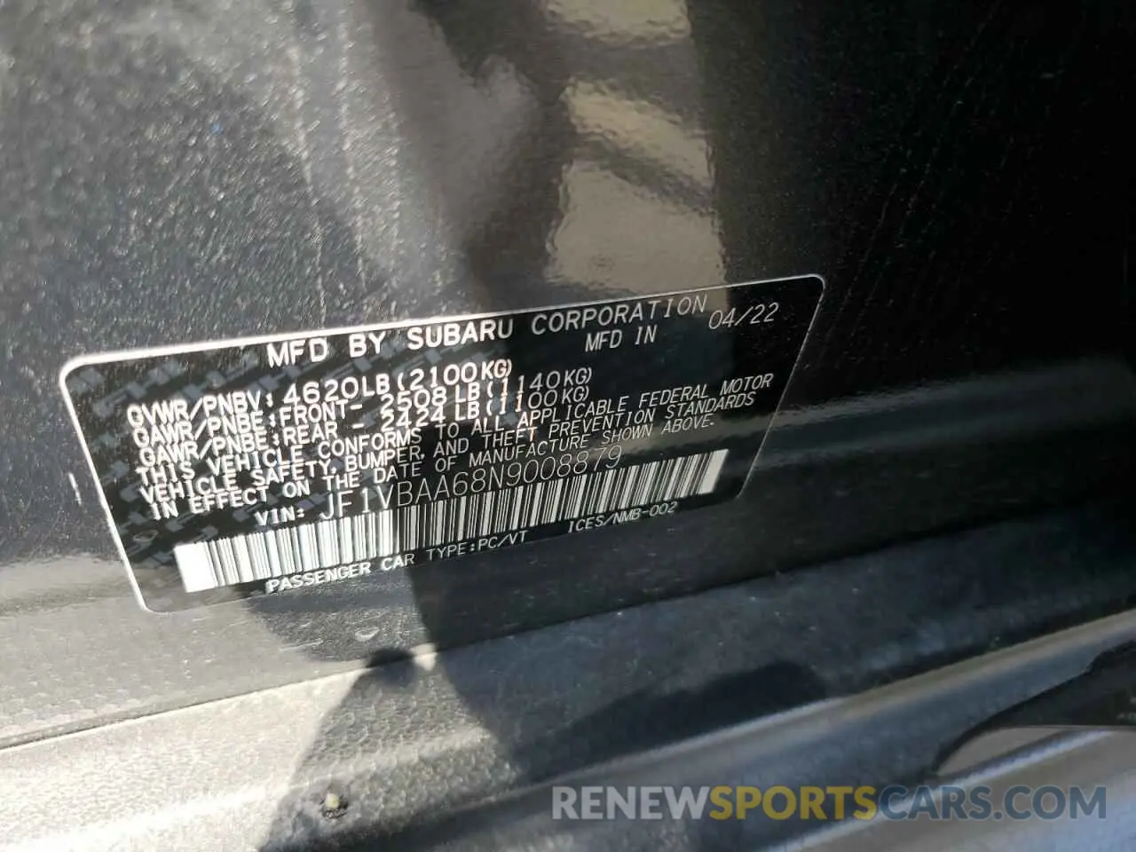 14 Photograph of a damaged car JF1VBAA68N9008879 SUBARU WRX 2022