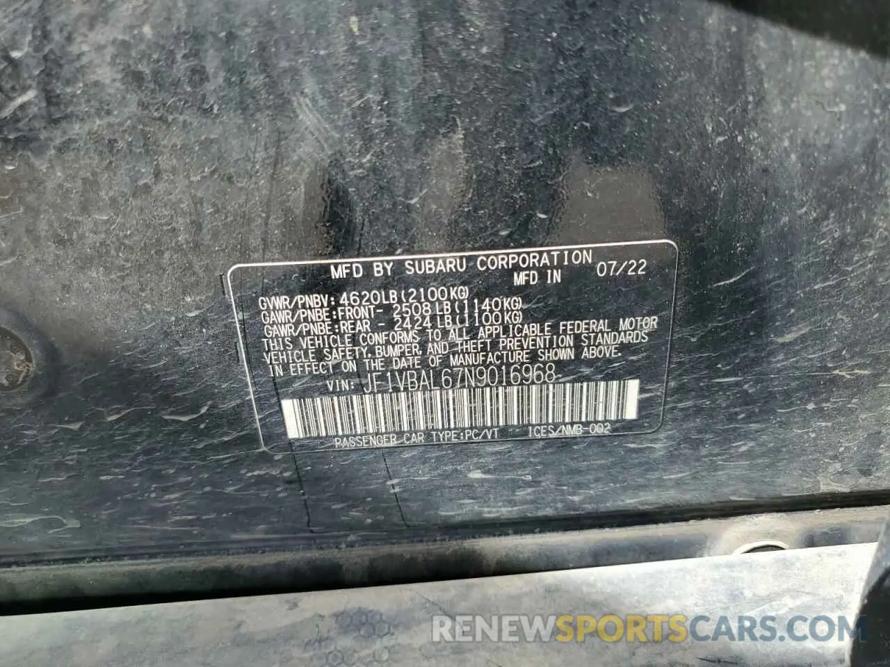 13 Photograph of a damaged car JF1VBAL67N9016968 SUBARU WRX 2022