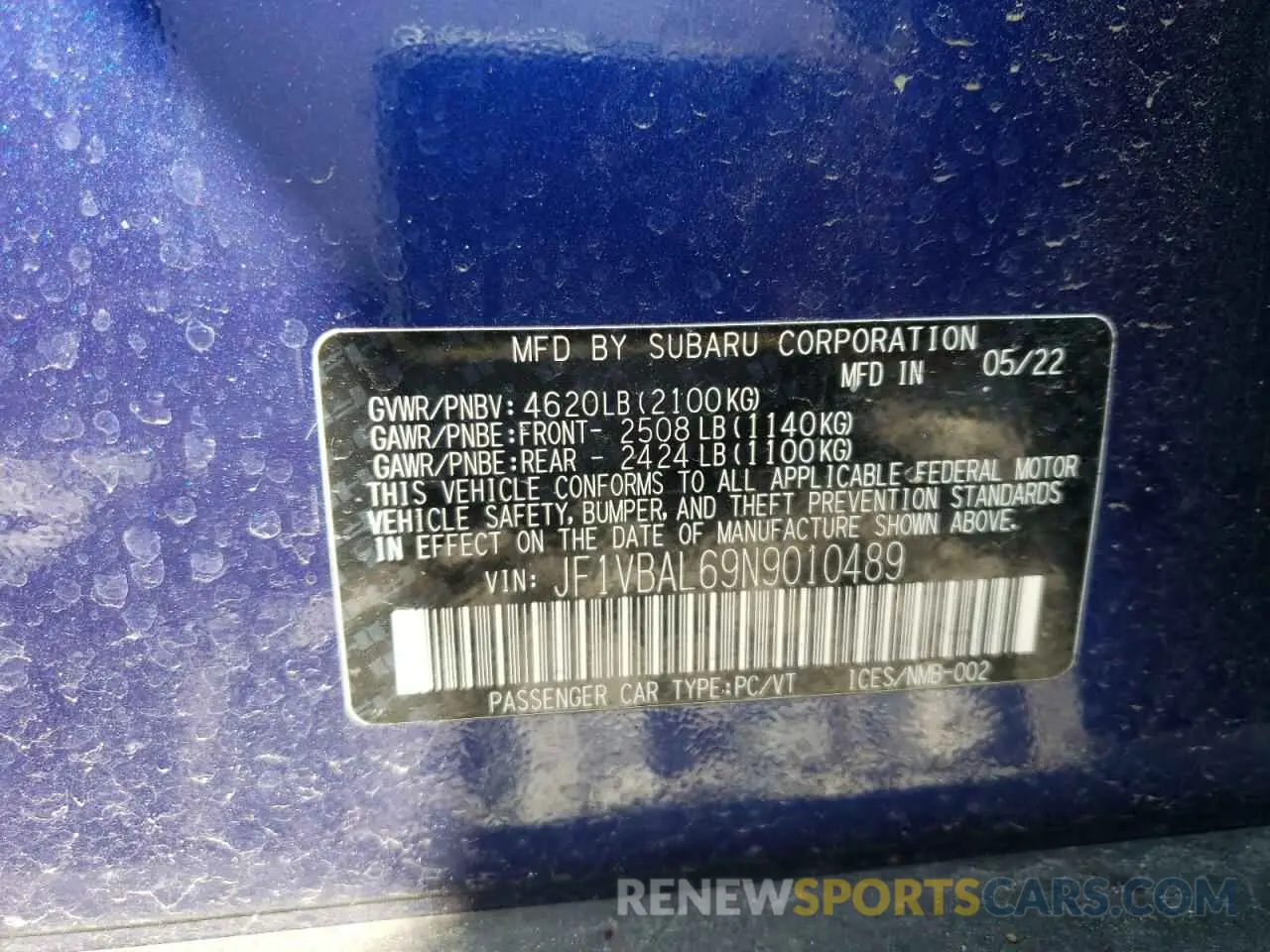 13 Photograph of a damaged car JF1VBAL69N9010489 SUBARU WRX 2022