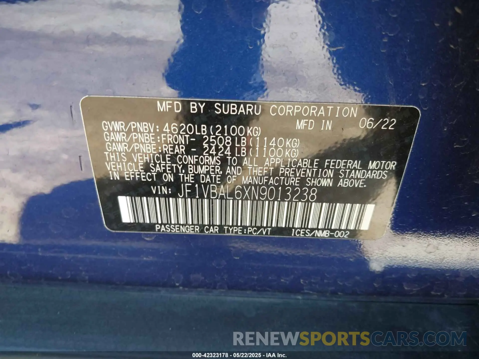 9 Photograph of a damaged car JF1VBAL6XN9013238 SUBARU WRX 2022