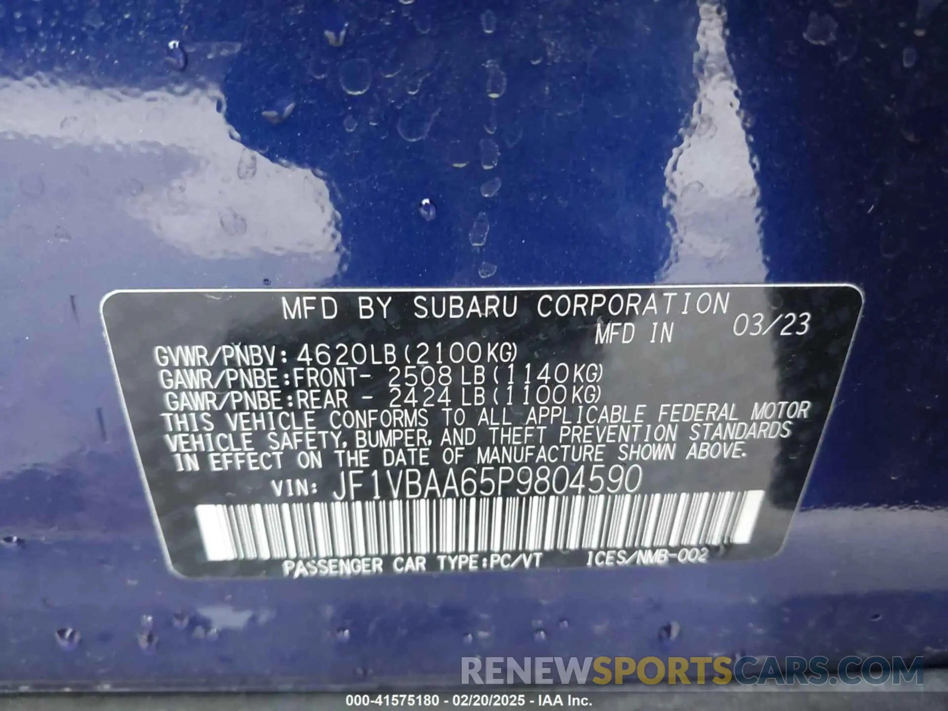 9 Photograph of a damaged car JF1VBAA65P9804590 SUBARU WRX 2023