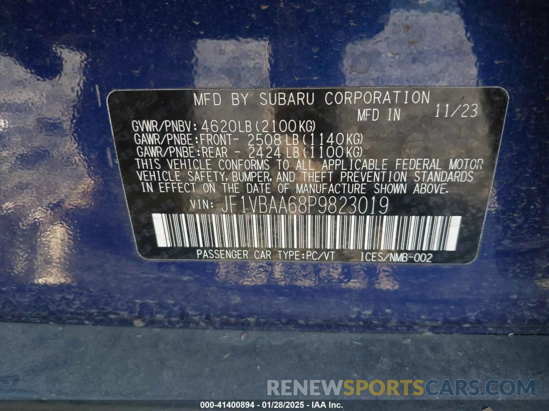 9 Photograph of a damaged car JF1VBAA68P9823019 SUBARU WRX 2023