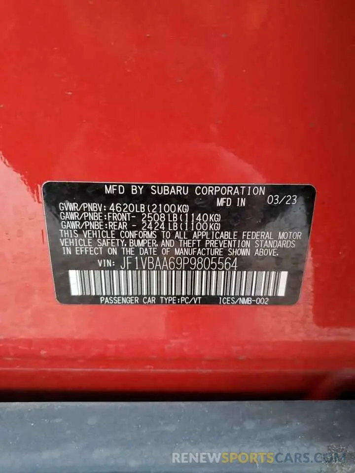 12 Photograph of a damaged car JF1VBAA69P9805564 SUBARU WRX 2023