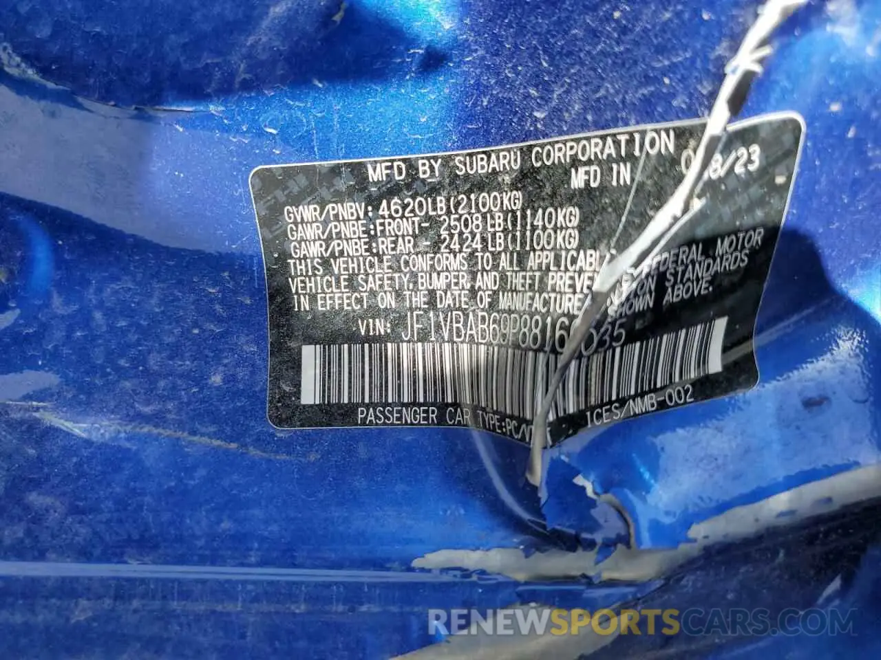 12 Photograph of a damaged car JF1VBAB69P8816035 SUBARU WRX 2023