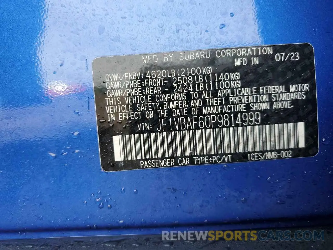 14 Photograph of a damaged car JF1VBAF60P9814999 SUBARU WRX 2023