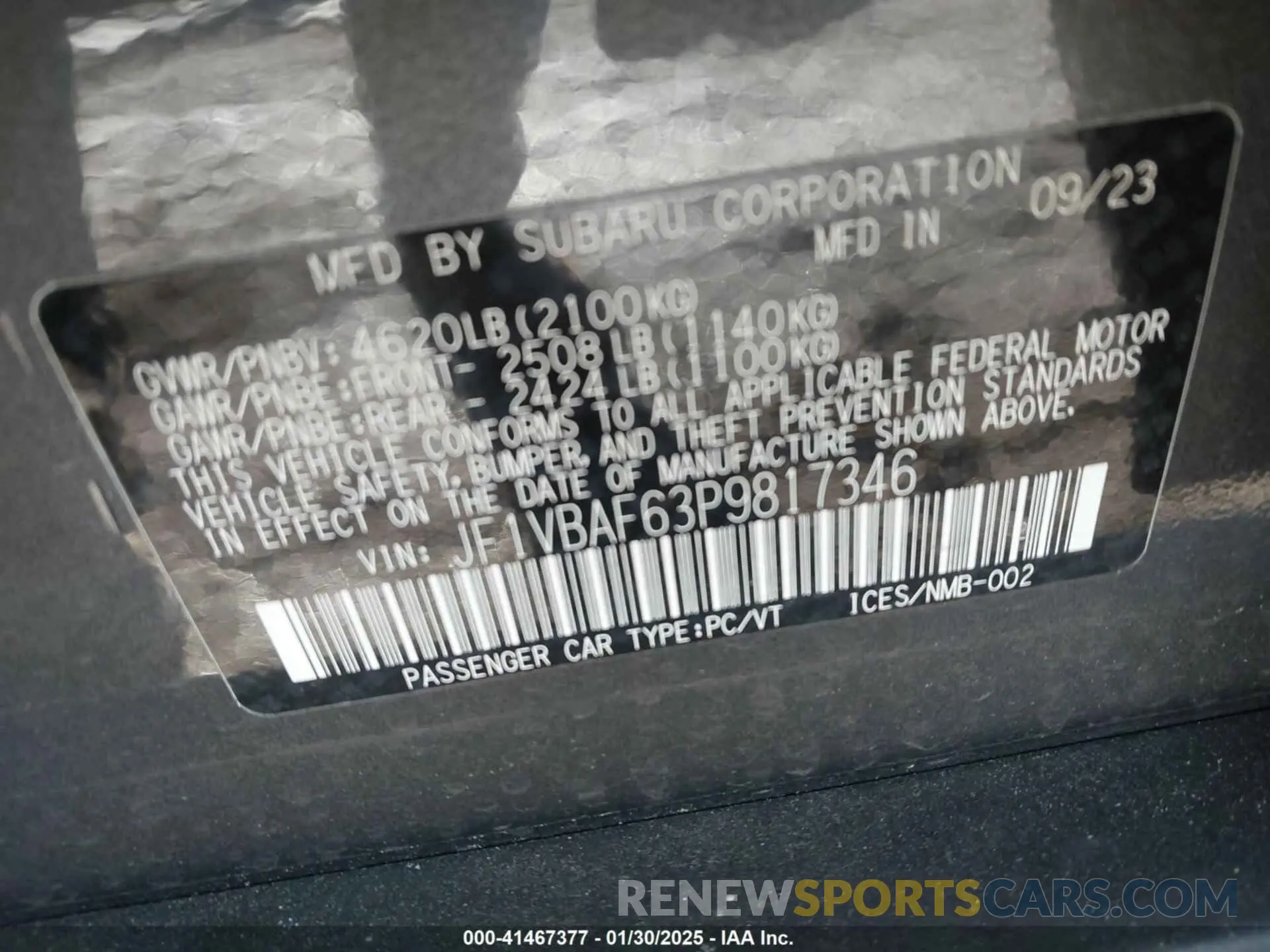 9 Photograph of a damaged car JF1VBAF63P9817346 SUBARU WRX 2023