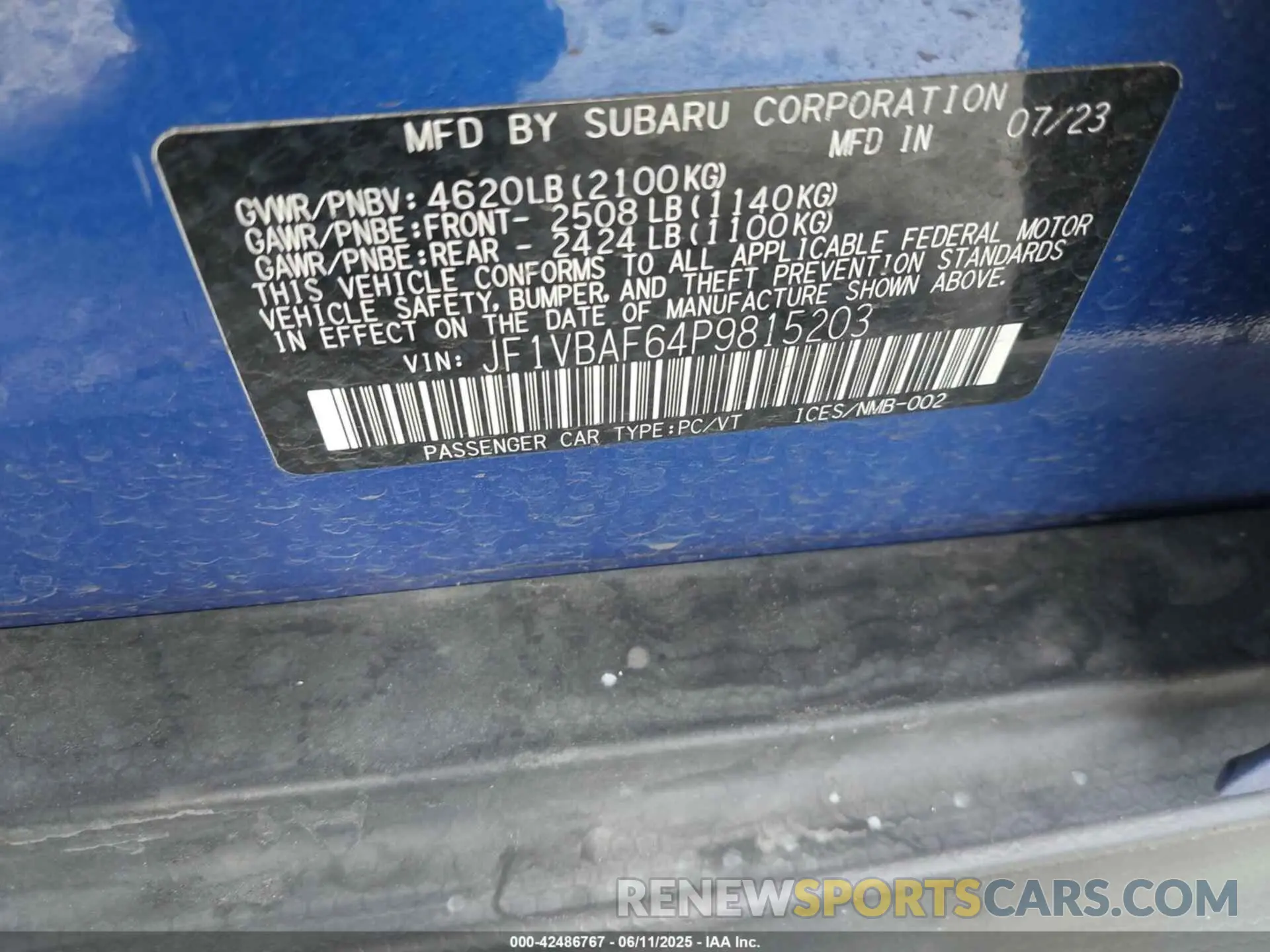 9 Photograph of a damaged car JF1VBAF64P9815203 SUBARU WRX 2023
