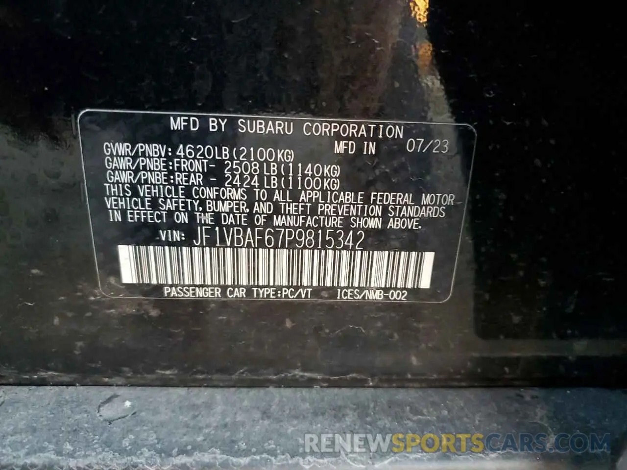 15 Photograph of a damaged car JF1VBAF67P9815342 SUBARU WRX 2023