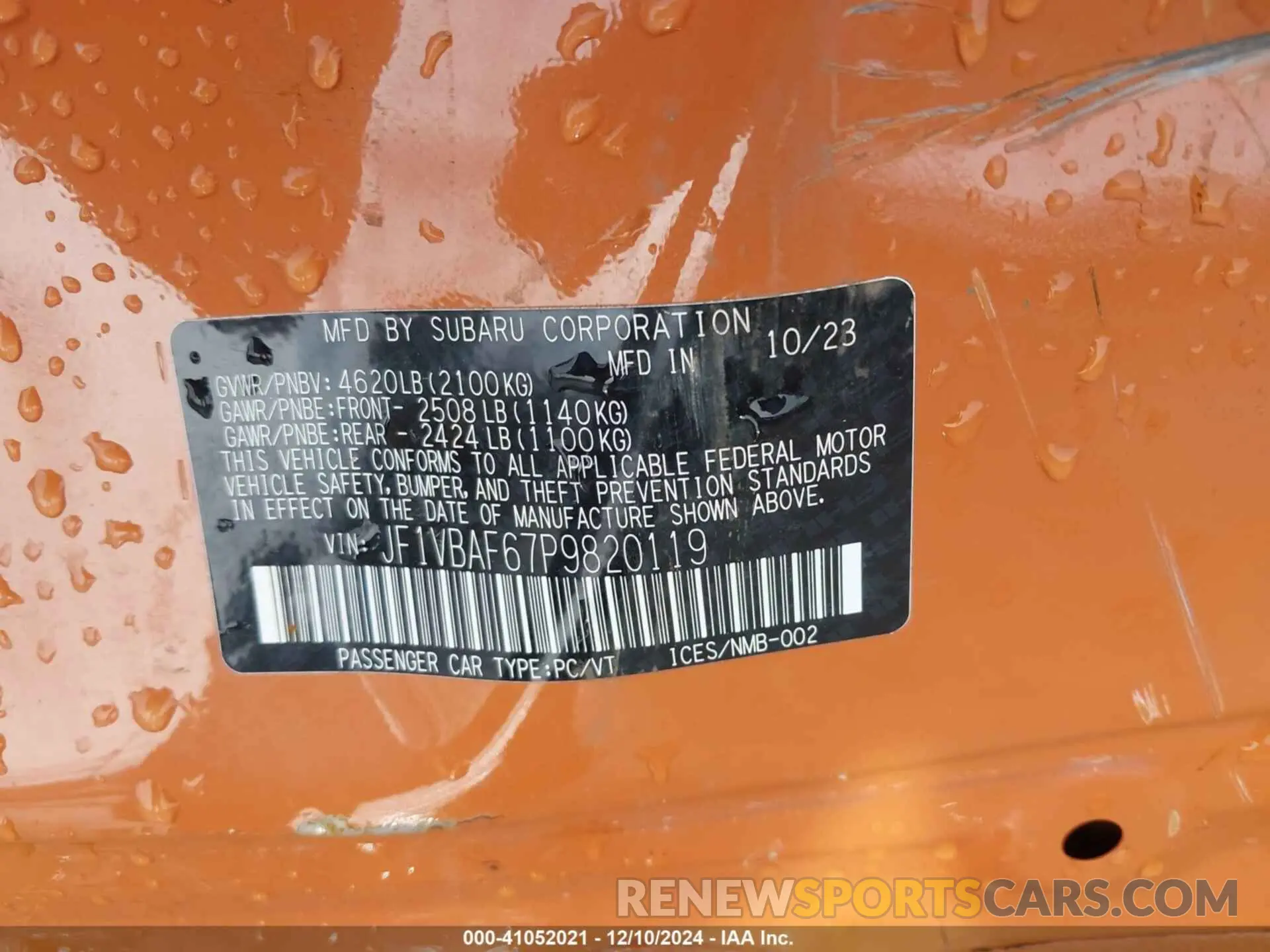 9 Photograph of a damaged car JF1VBAF67P9820119 SUBARU WRX 2023