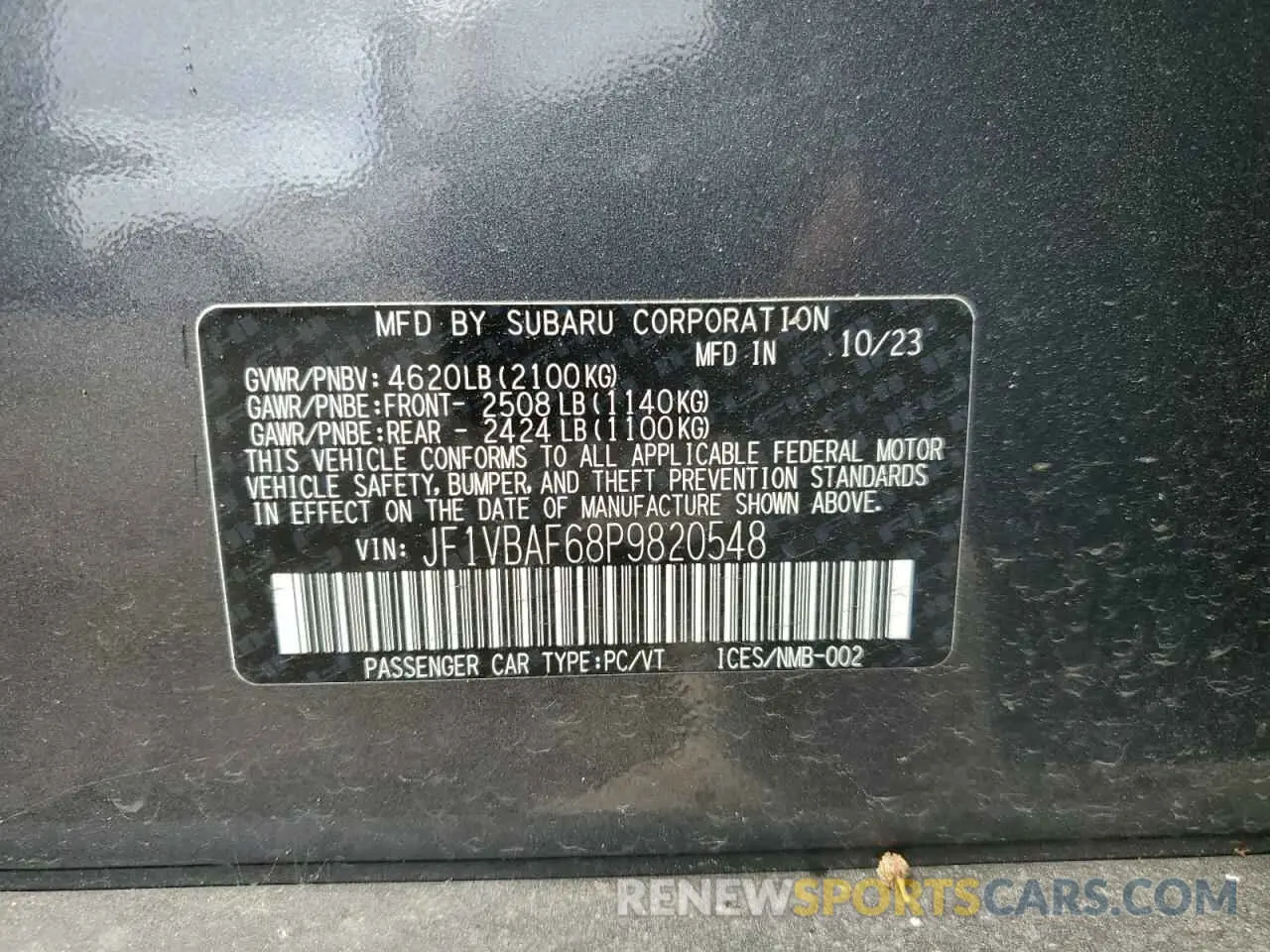 12 Photograph of a damaged car JF1VBAF68P9820548 SUBARU WRX 2023