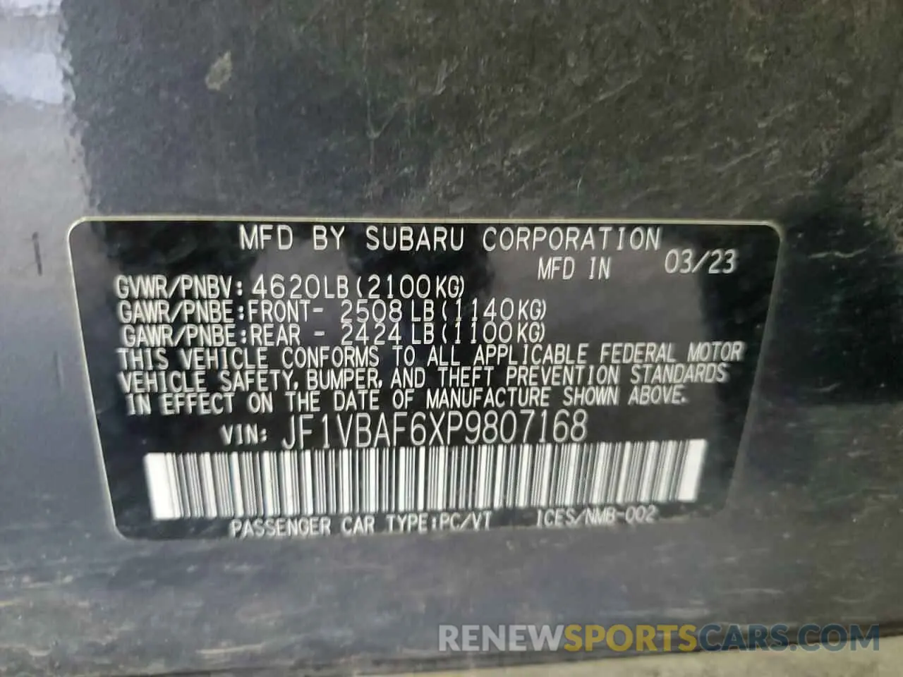 12 Photograph of a damaged car JF1VBAF6XP9807168 SUBARU WRX 2023