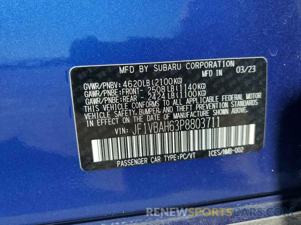 13 Photograph of a damaged car JF1VBAH63P8803711 SUBARU WRX 2023