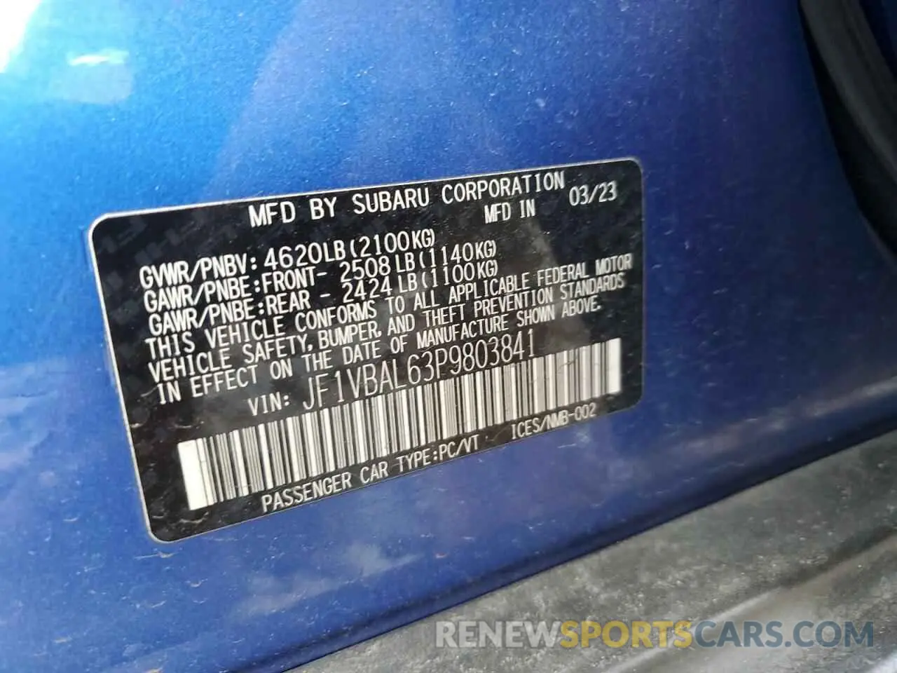 15 Photograph of a damaged car JF1VBAL63P9803841 SUBARU WRX 2023