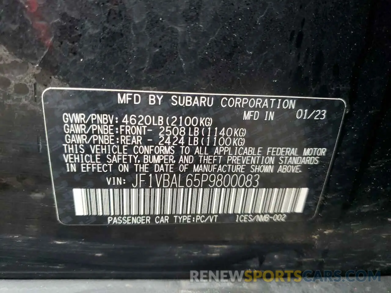 12 Photograph of a damaged car JF1VBAL65P9800083 SUBARU WRX 2023
