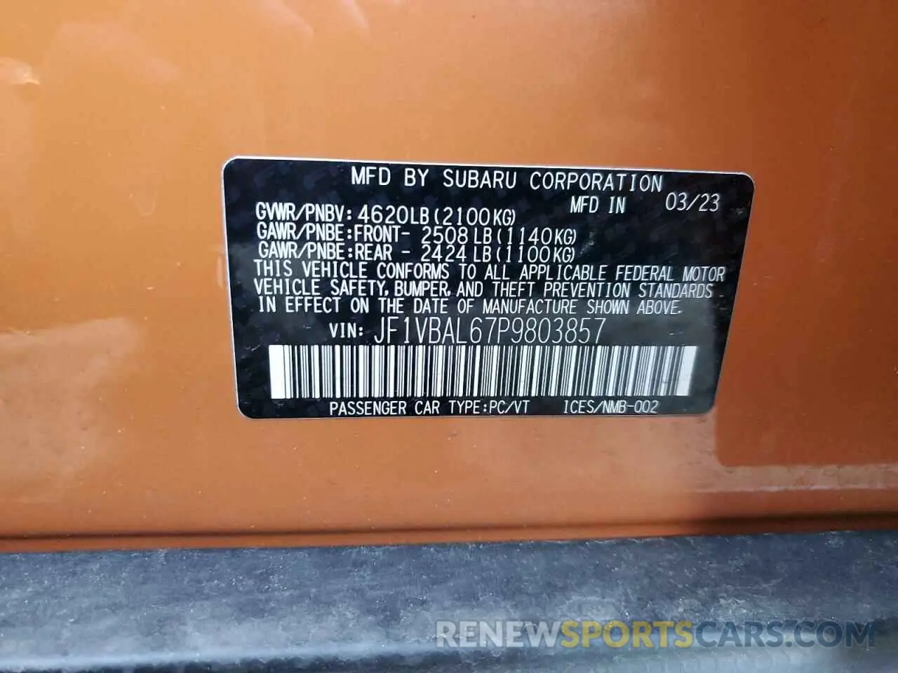 12 Photograph of a damaged car JF1VBAL67P9803857 SUBARU WRX 2023