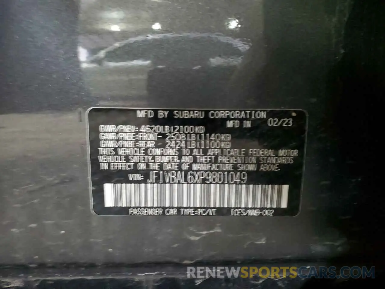 12 Photograph of a damaged car JF1VBAL6XP9801049 SUBARU WRX 2023