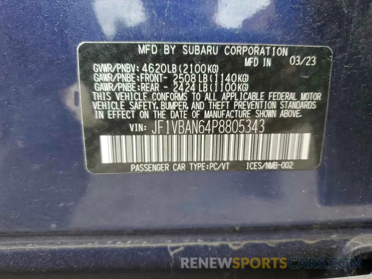 12 Photograph of a damaged car JF1VBAN64P8805343 SUBARU WRX 2023