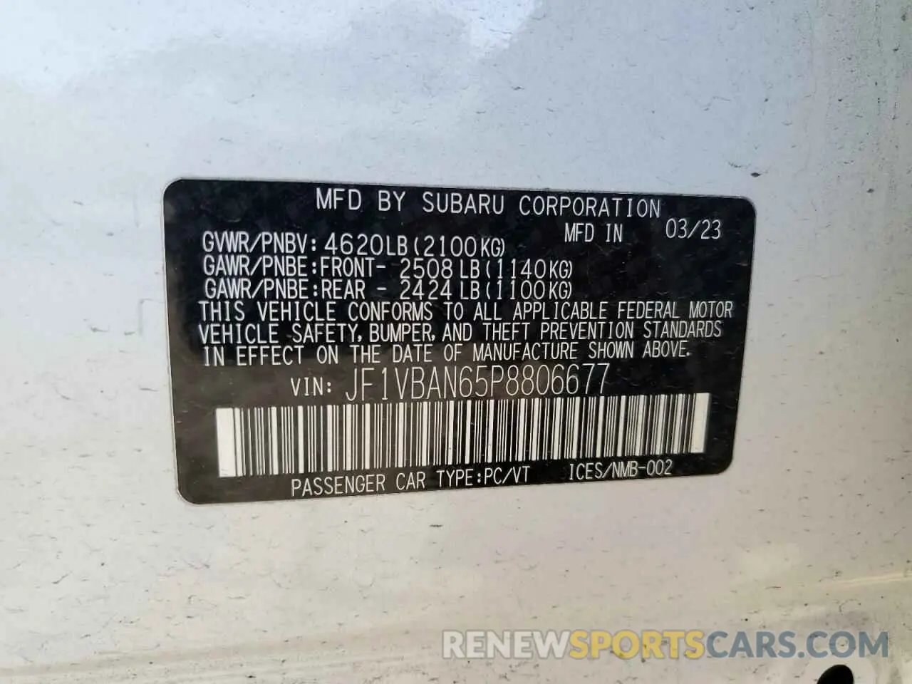 13 Photograph of a damaged car JF1VBAN65P8806677 SUBARU WRX 2023