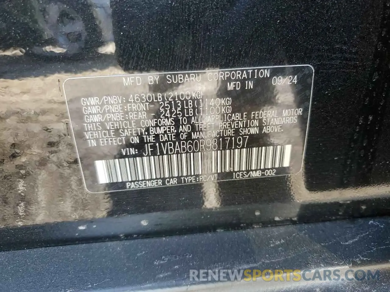 12 Photograph of a damaged car JF1VBAB60R9817197 SUBARU WRX 2024