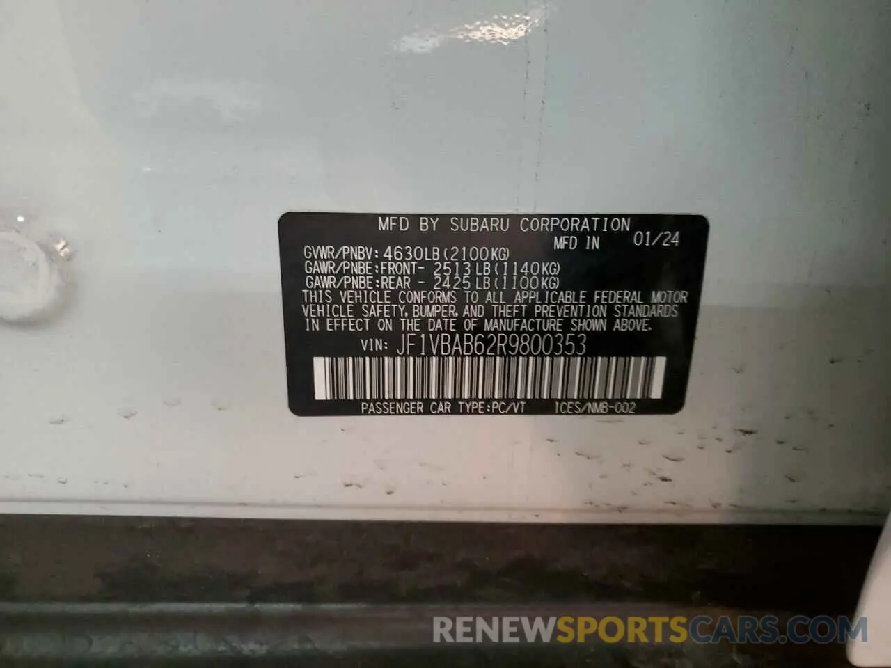 12 Photograph of a damaged car JF1VBAB62R9800353 SUBARU WRX 2024