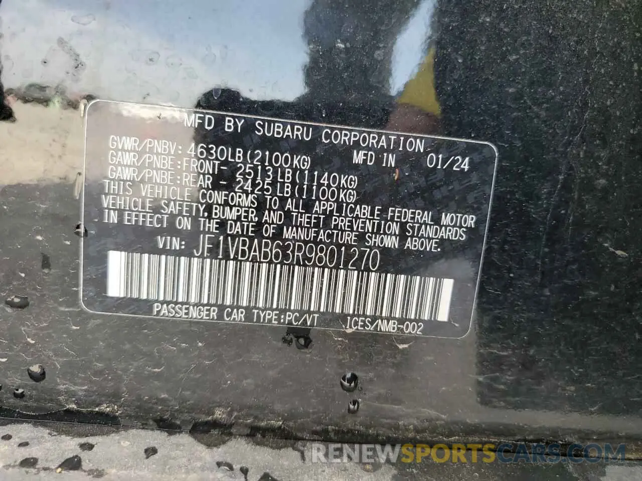13 Photograph of a damaged car JF1VBAB63R9801270 SUBARU WRX 2024