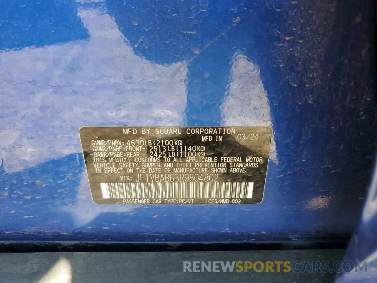 13 Photograph of a damaged car JF1VBAB63R9804802 SUBARU WRX 2024