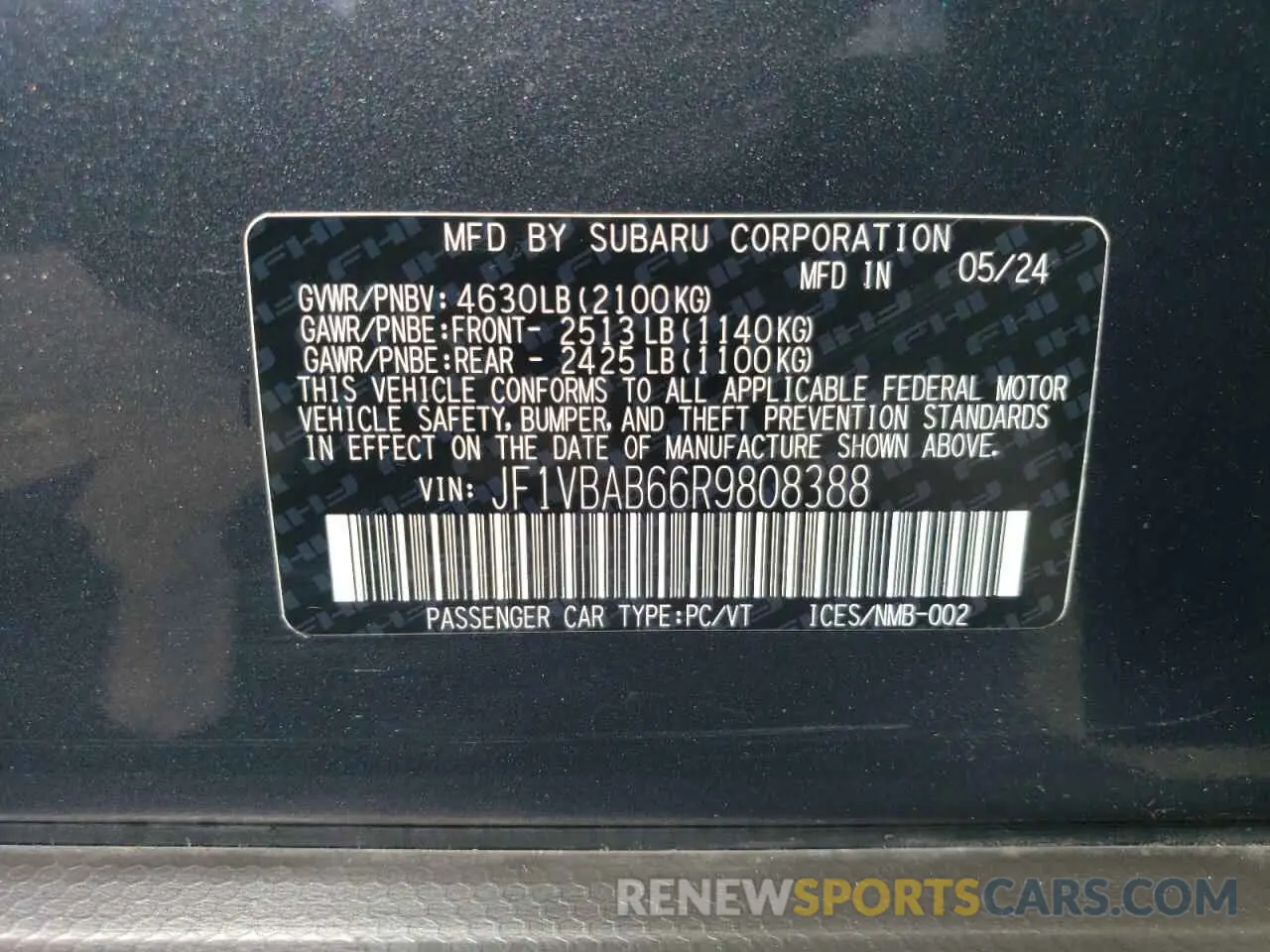 12 Photograph of a damaged car JF1VBAB66R9808388 SUBARU WRX 2024