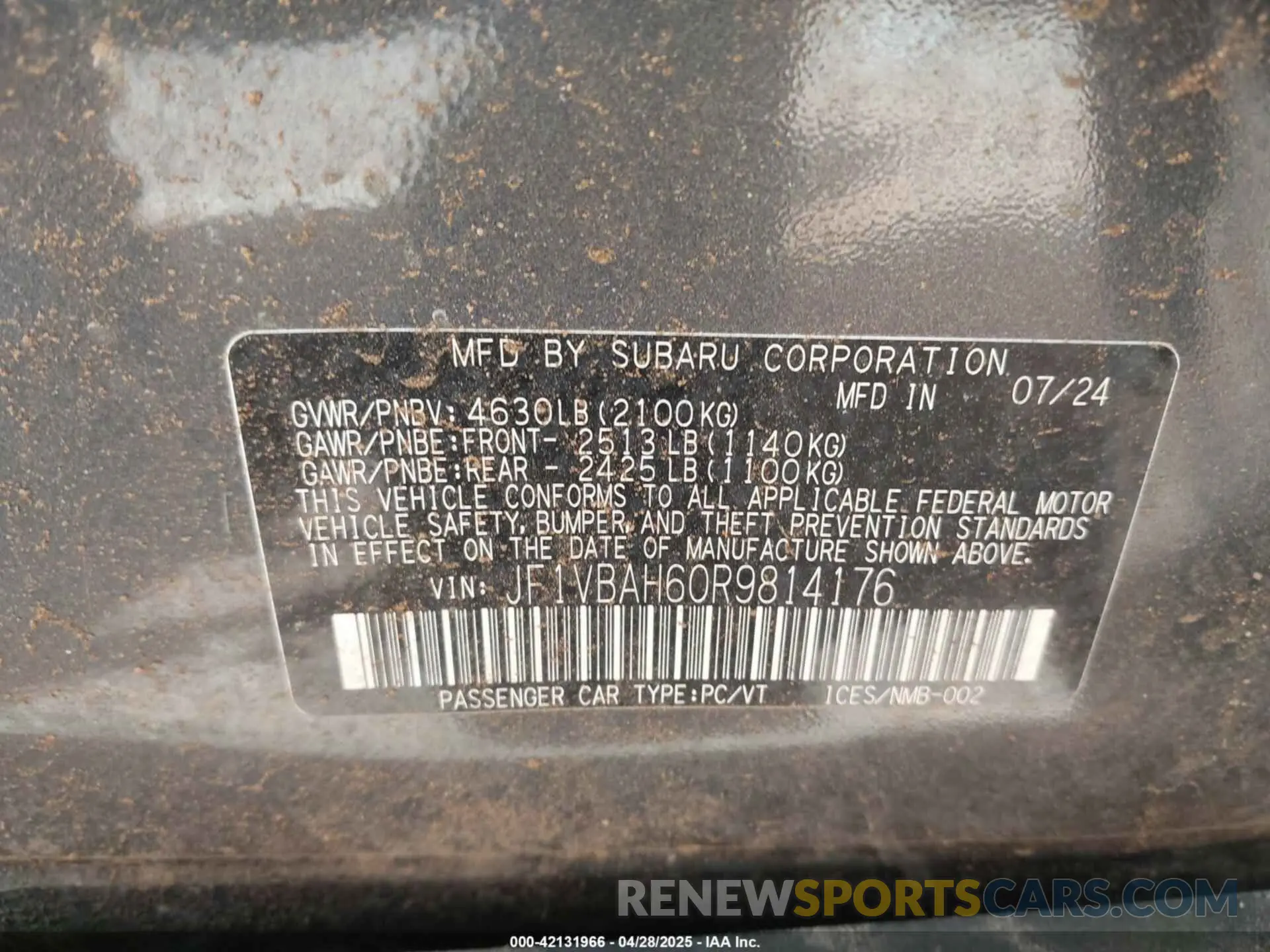 9 Photograph of a damaged car JF1VBAH60R9814176 SUBARU WRX 2024