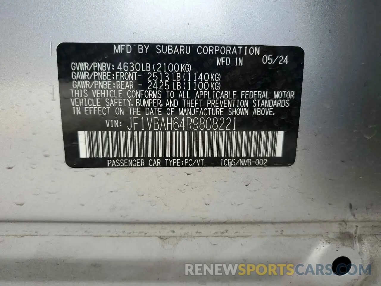 12 Photograph of a damaged car JF1VBAH64R9808221 SUBARU WRX 2024