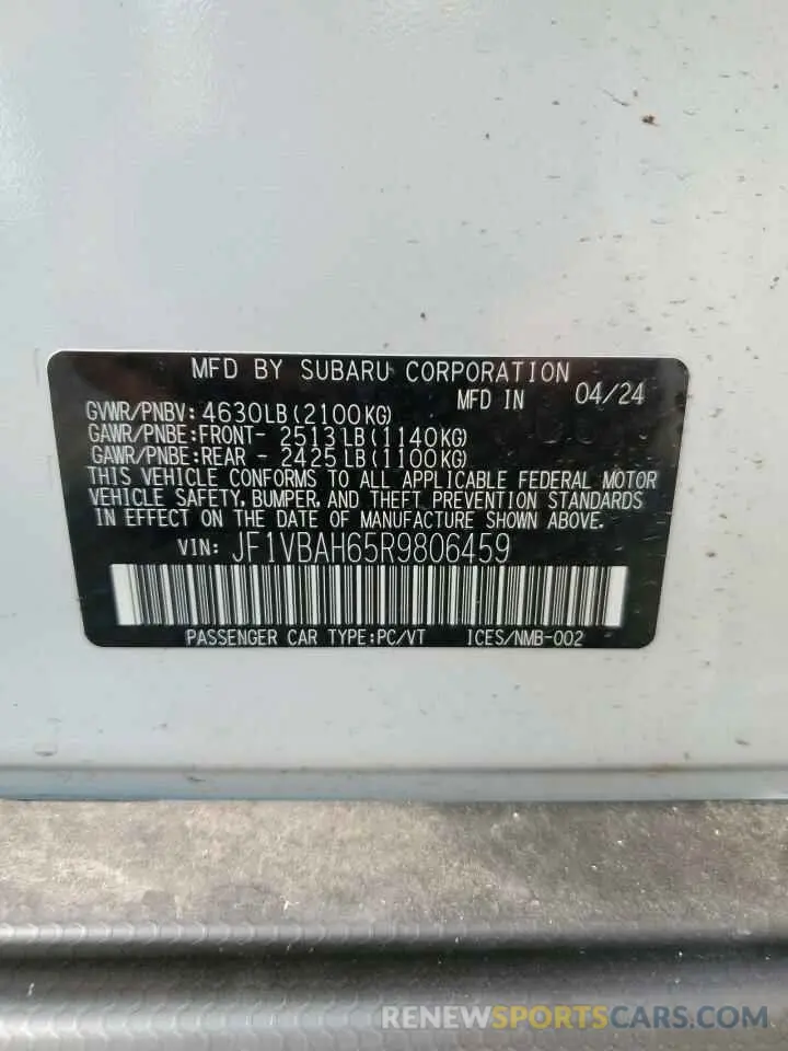 12 Photograph of a damaged car JF1VBAH65R9806459 SUBARU WRX 2024