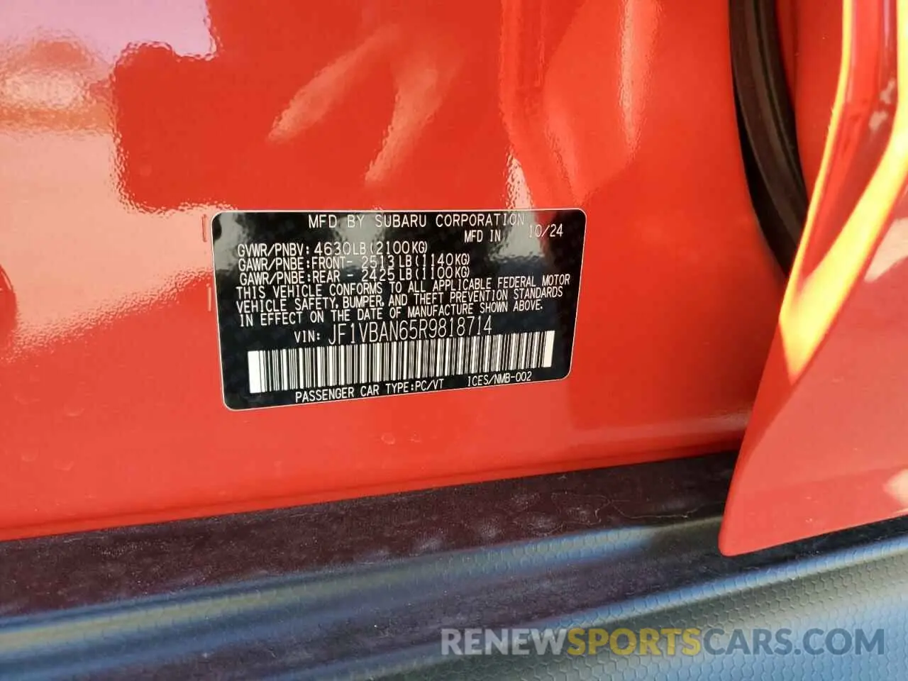 14 Photograph of a damaged car JF1VBAN65R9818714 SUBARU WRX 2024