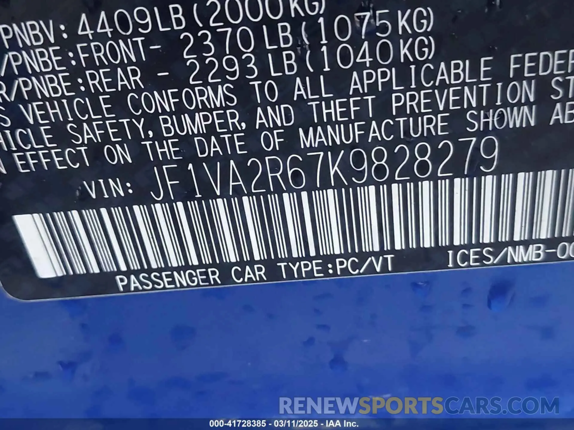 9 Photograph of a damaged car JF1VA2R67K9828279 SUBARU WRX STI 2019
