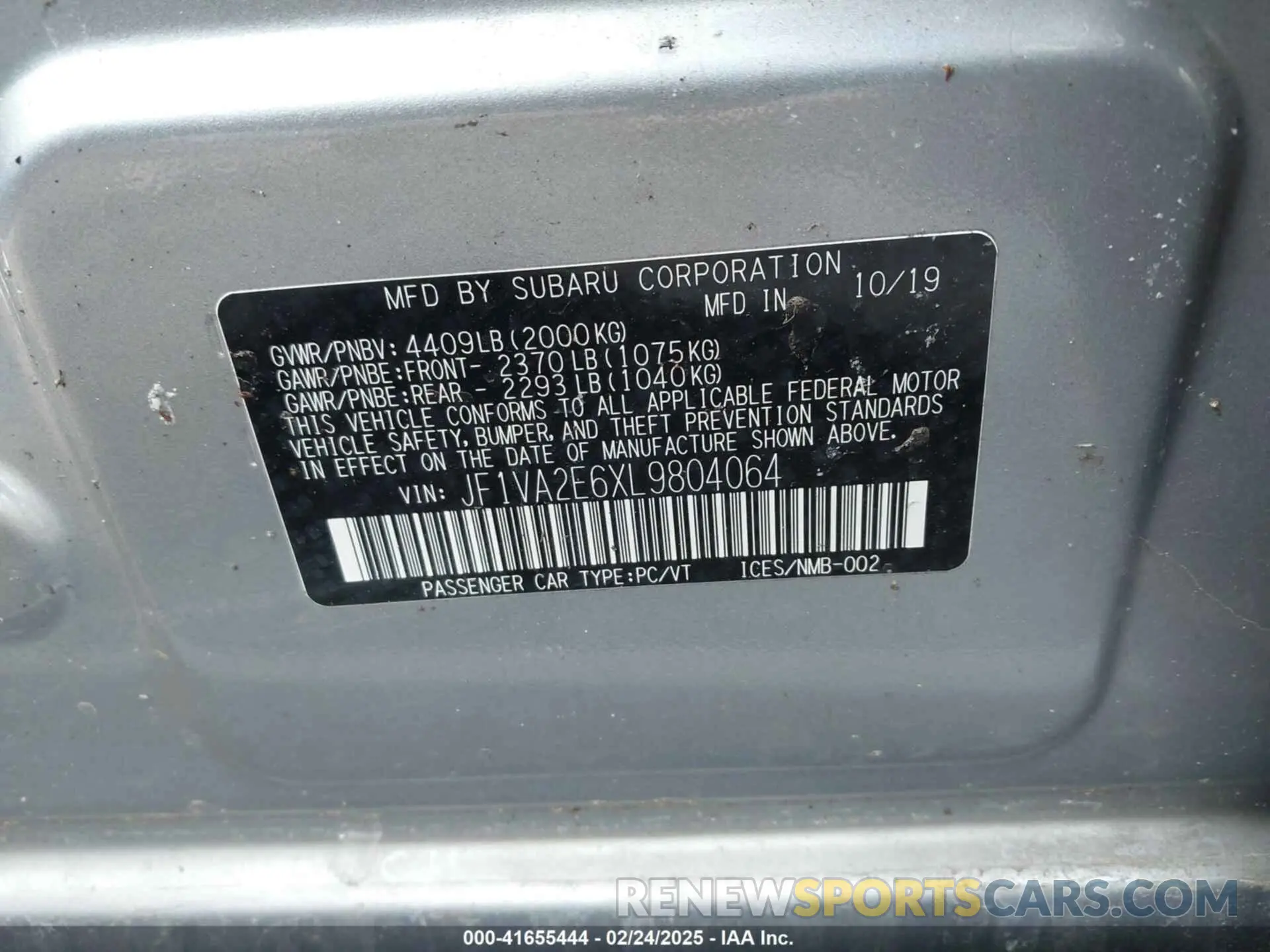 9 Photograph of a damaged car JF1VA2E6XL9804064 SUBARU WRX STI 2020