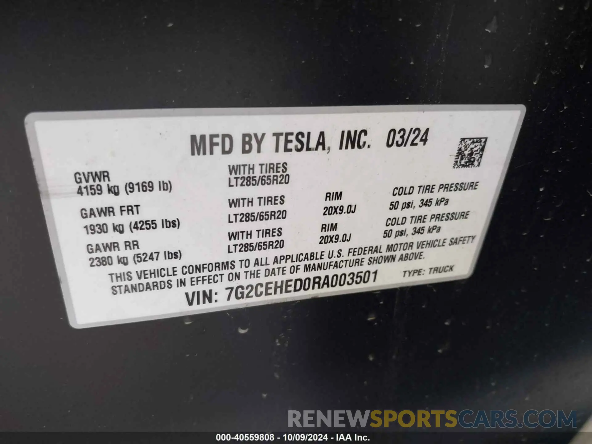 9 Photograph of a damaged car 7G2CEHED0RA003501 TESLA CYBERTRUCK 2024