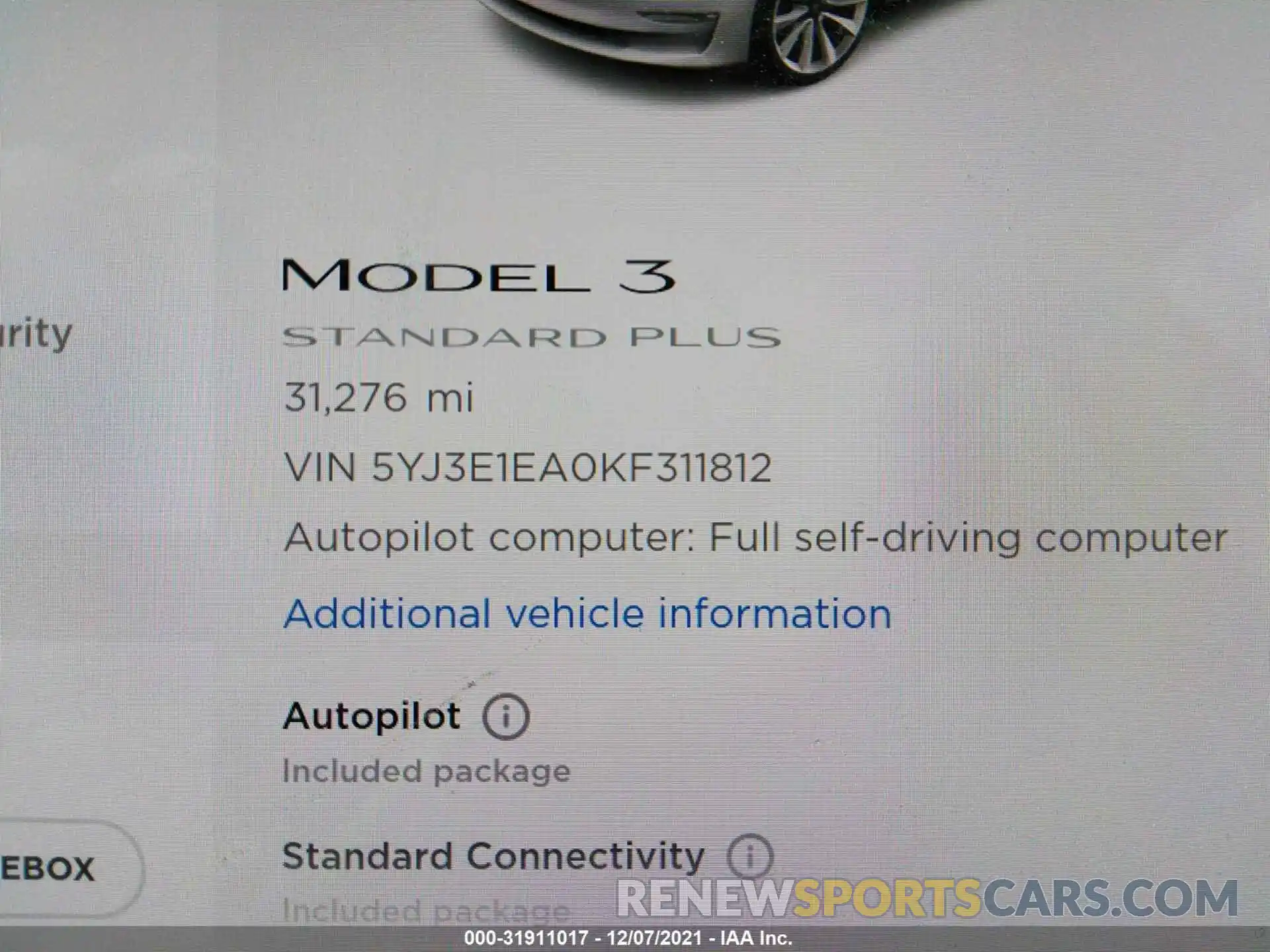 7 Photograph of a damaged car 5YJ3E1EA0KF311812 TESLA MODEL 3 2019