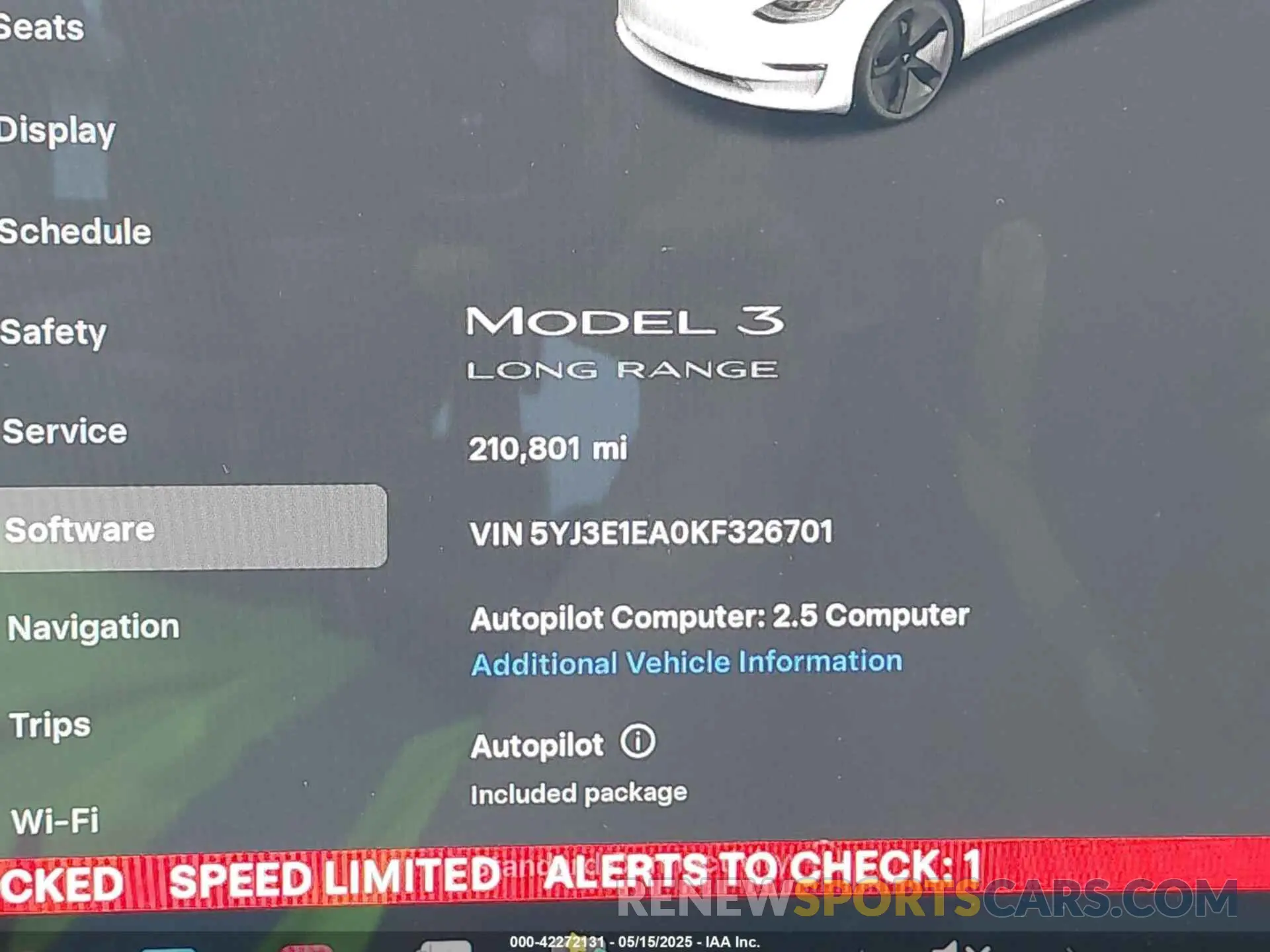 15 Photograph of a damaged car 5YJ3E1EA0KF326701 TESLA MODEL 3 2019