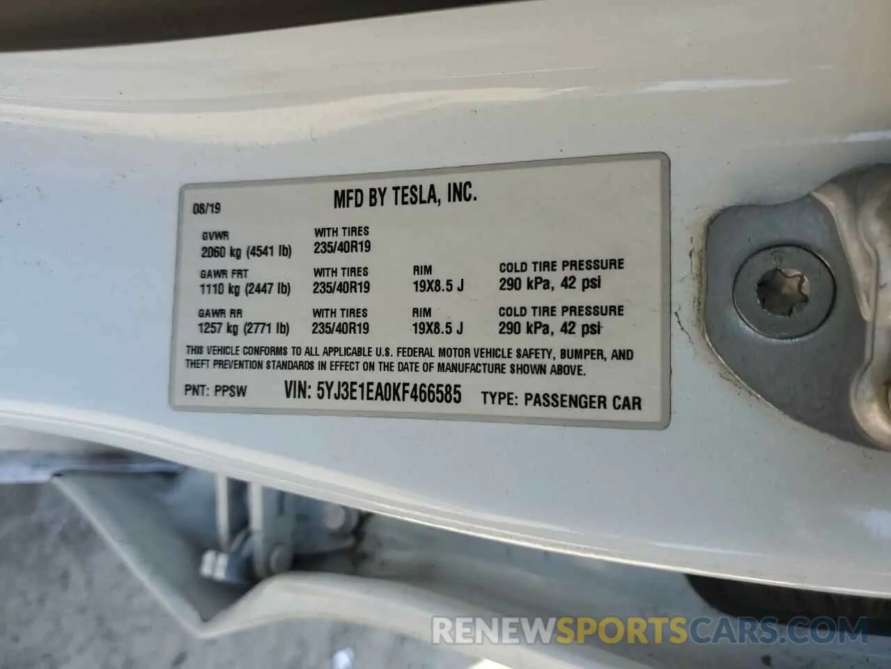 15 Photograph of a damaged car 5YJ3E1EA0KF466585 TESLA MODEL 3 2019