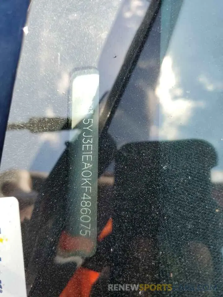 12 Photograph of a damaged car 5YJ3E1EA0KF486075 TESLA MODEL 3 2019