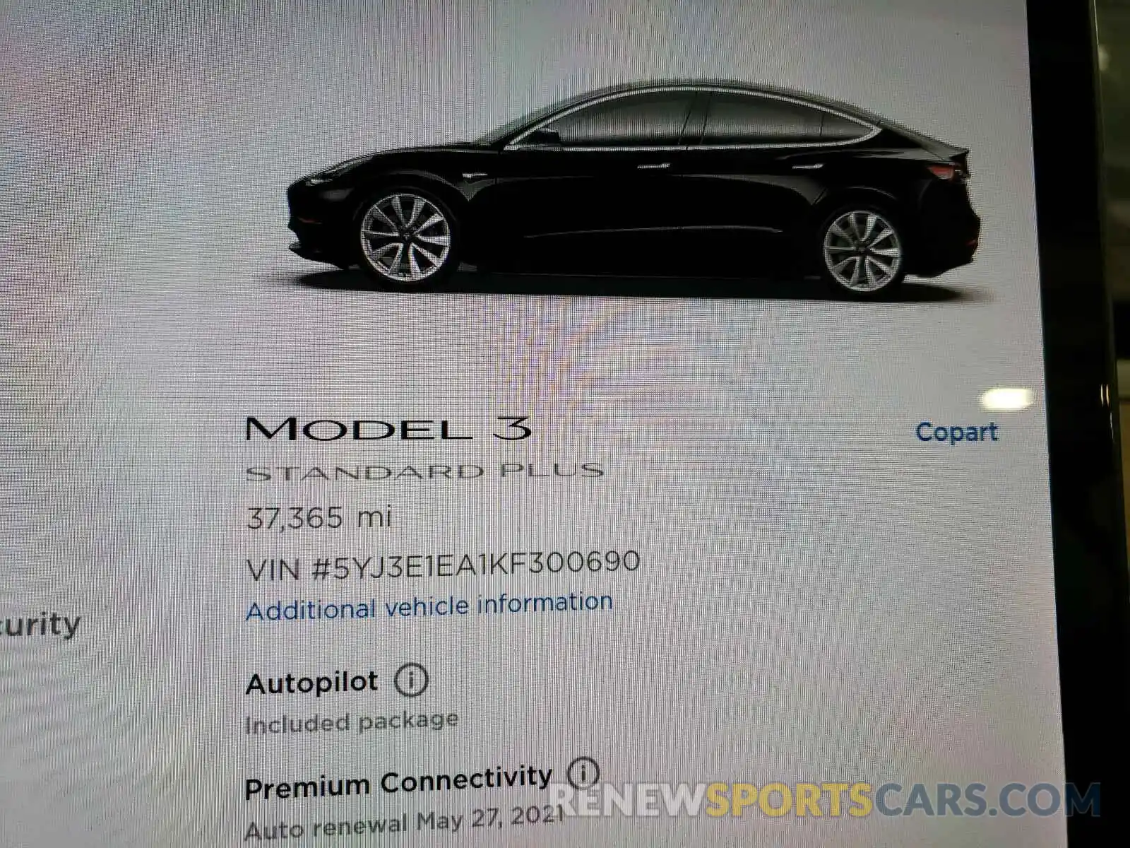 8 Photograph of a damaged car 5YJ3E1EA1KF300690 TESLA MODEL 3 2019