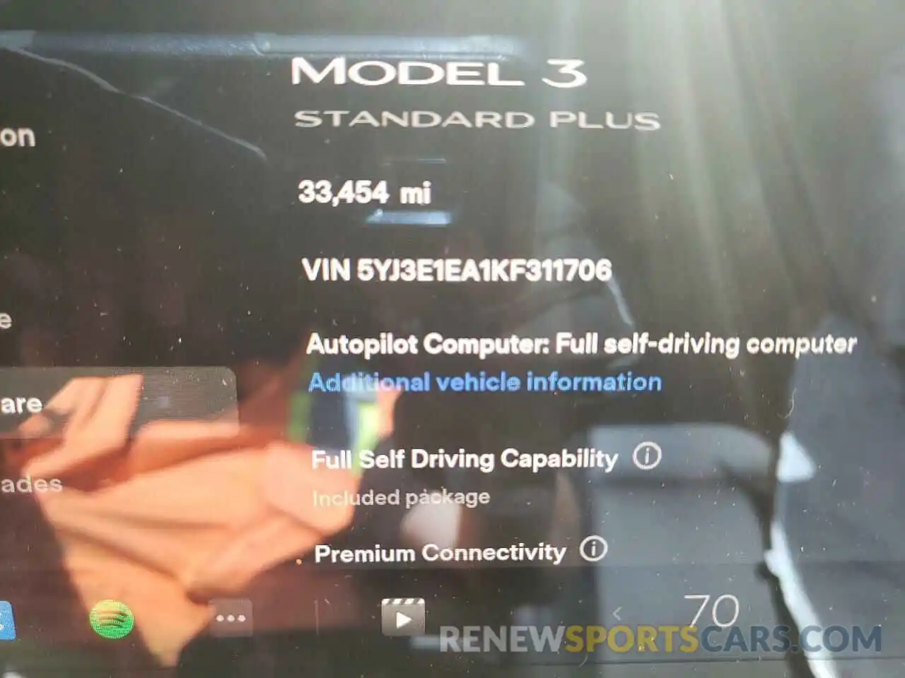 8 Photograph of a damaged car 5YJ3E1EA1KF311706 TESLA MODEL 3 2019