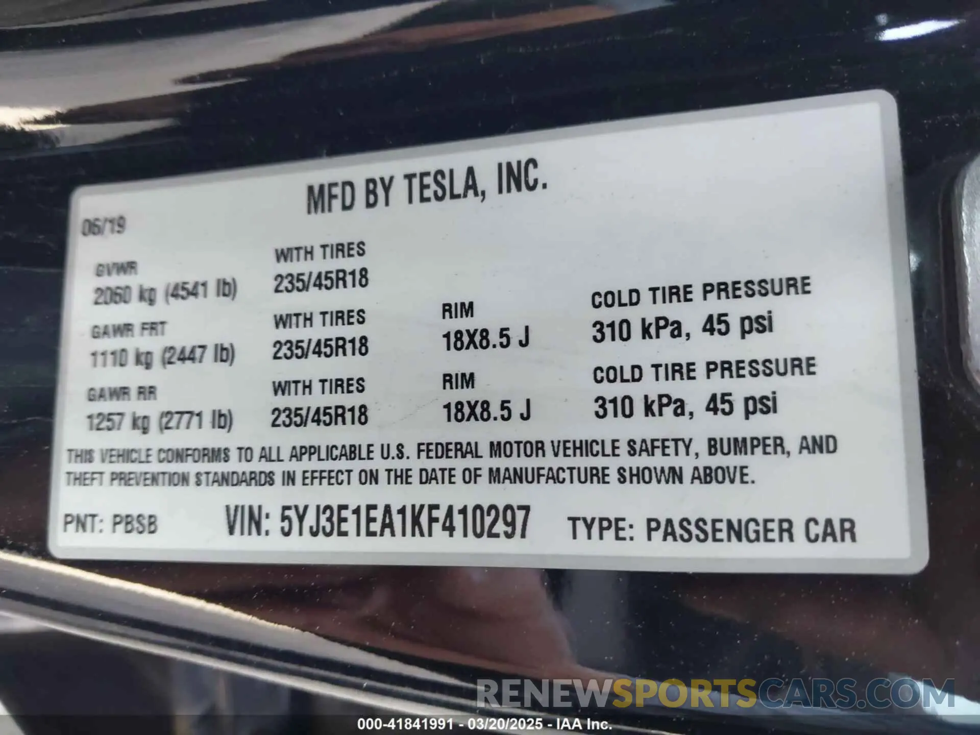 9 Photograph of a damaged car 5YJ3E1EA1KF410297 TESLA MODEL 3 2019