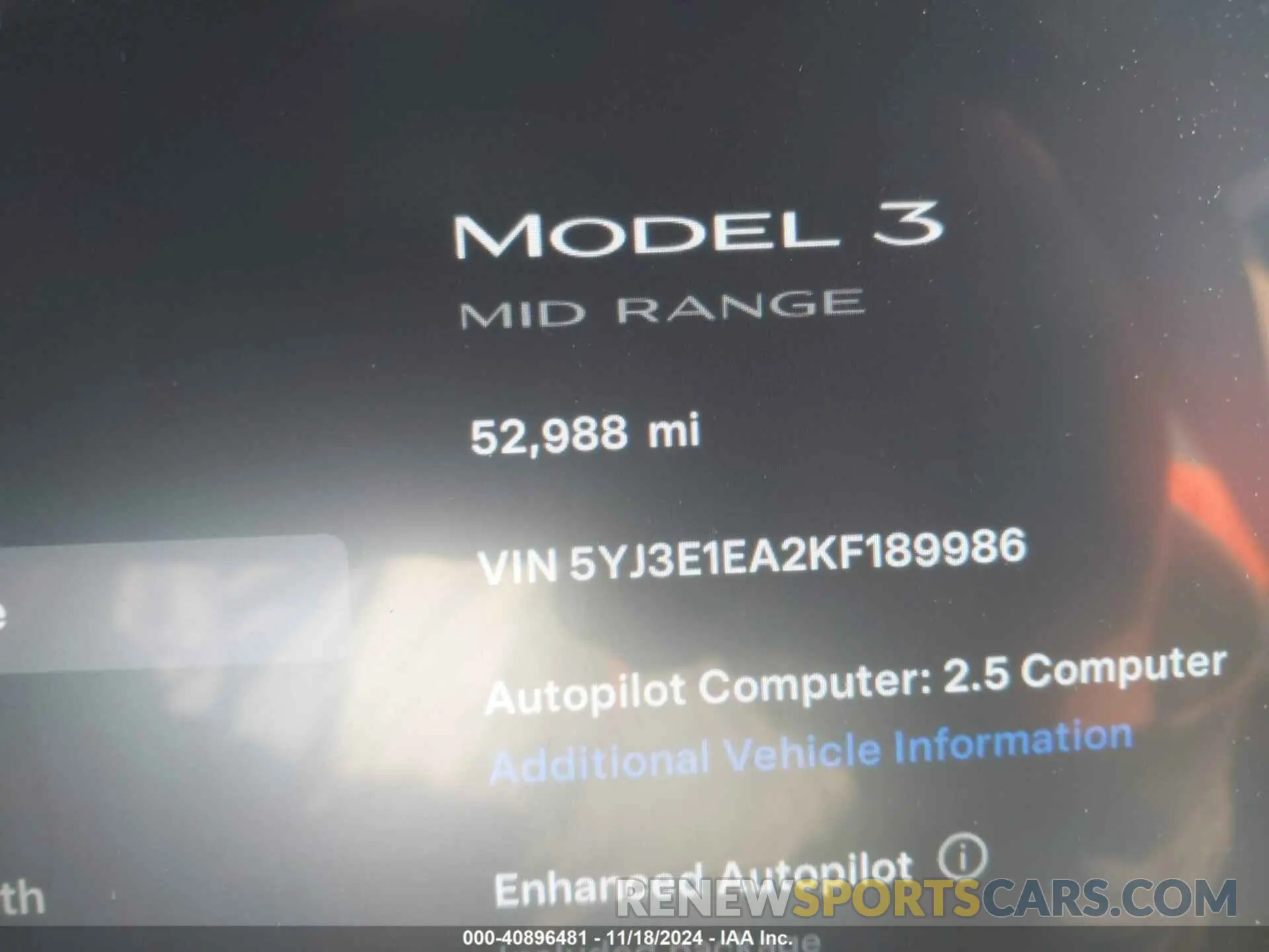15 Photograph of a damaged car 5YJ3E1EA2KF189986 TESLA MODEL 3 2019