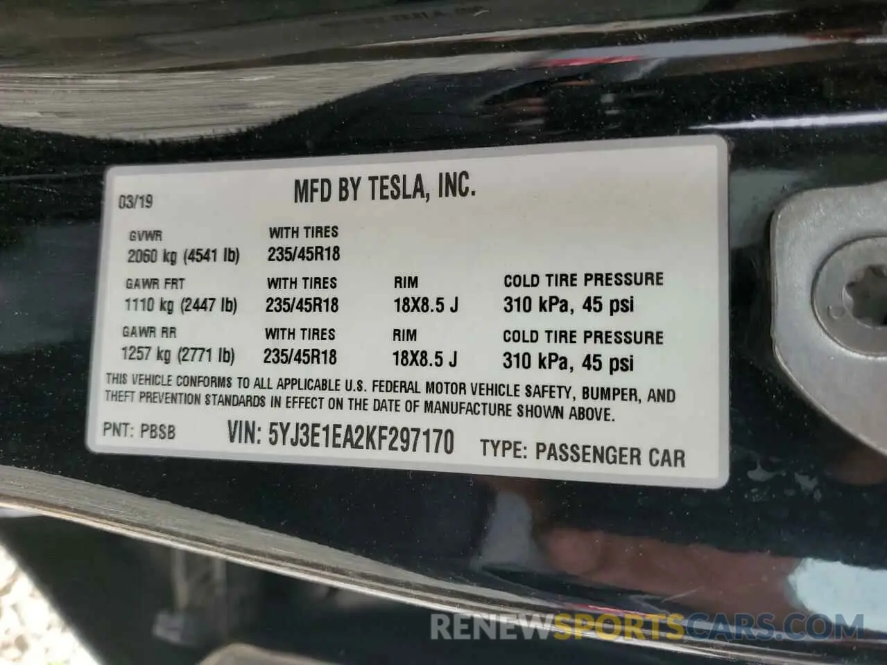 13 Photograph of a damaged car 5YJ3E1EA2KF297170 TESLA MODEL 3 2019