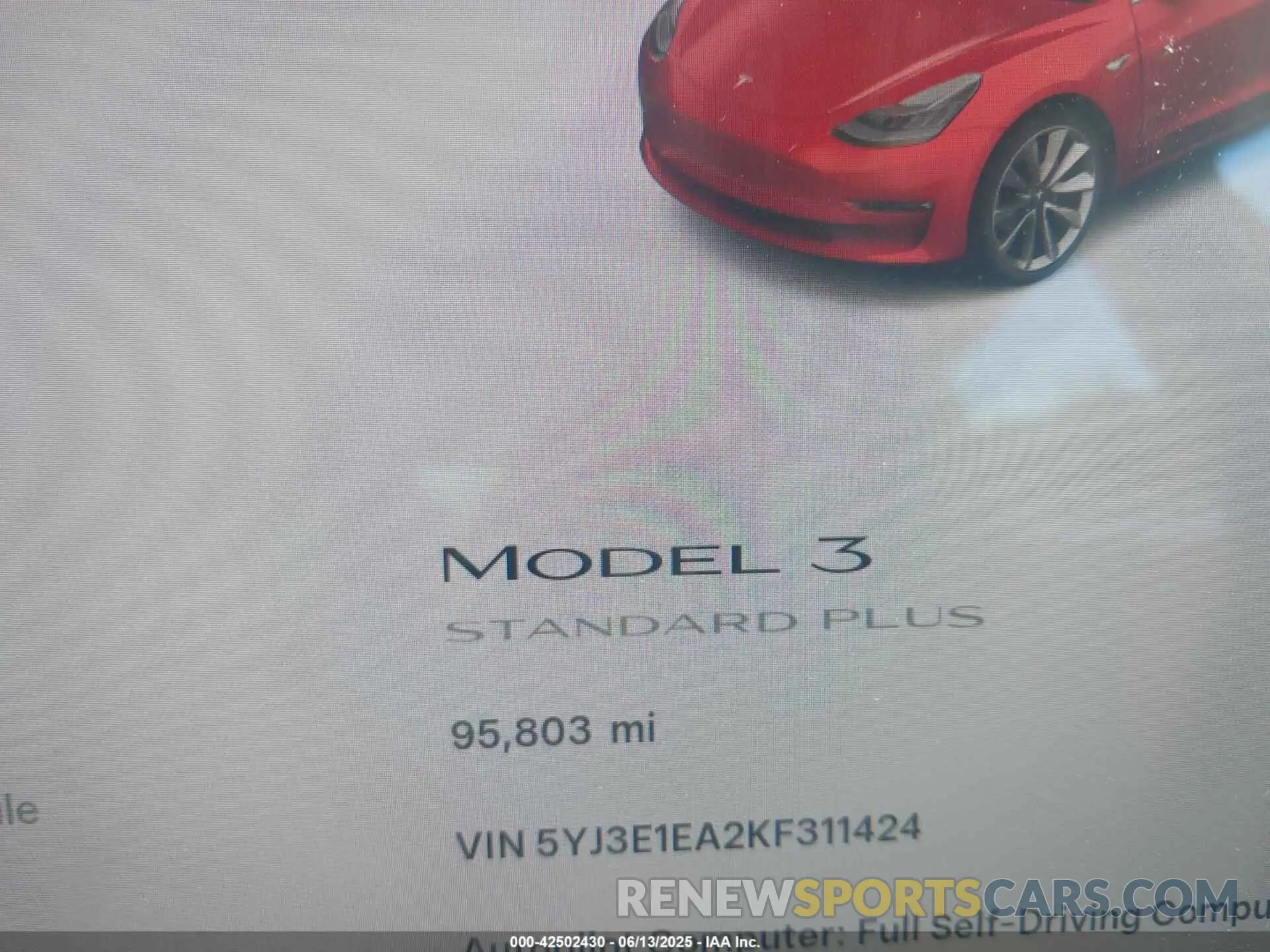 16 Photograph of a damaged car 5YJ3E1EA2KF311424 TESLA MODEL 3 2019