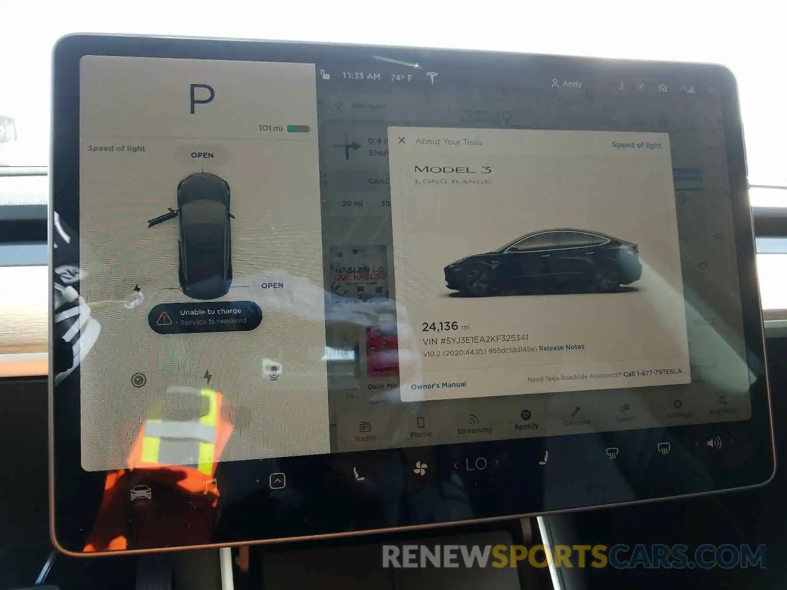 9 Photograph of a damaged car 5YJ3E1EA2KF325341 TESLA MODEL 3 2019