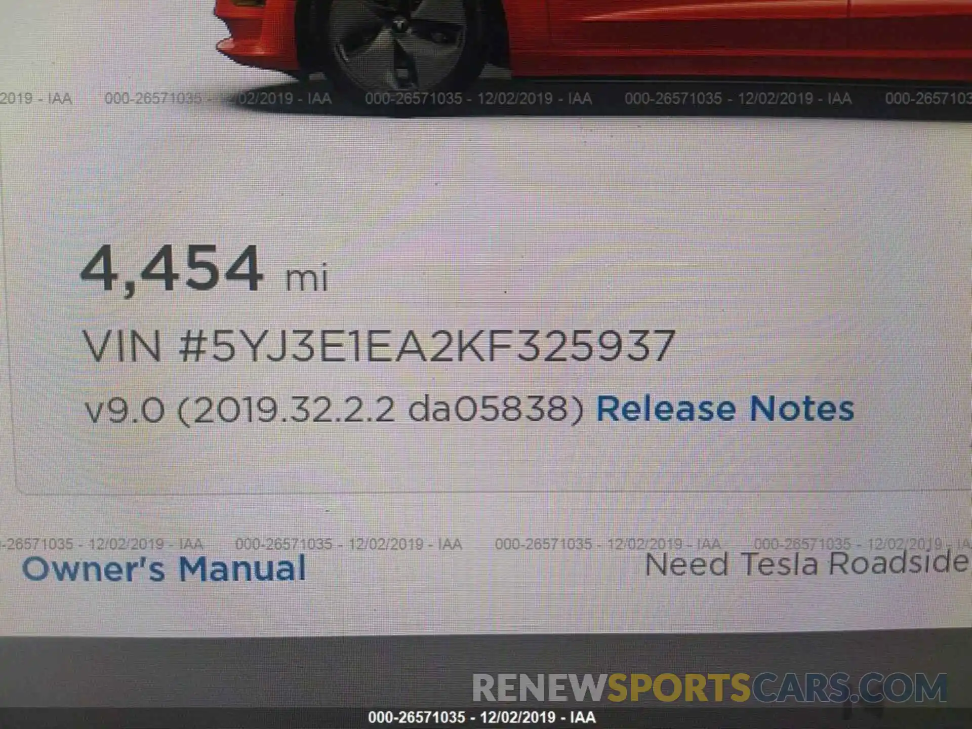 7 Photograph of a damaged car 5YJ3E1EA2KF325937 TESLA MODEL 3 2019