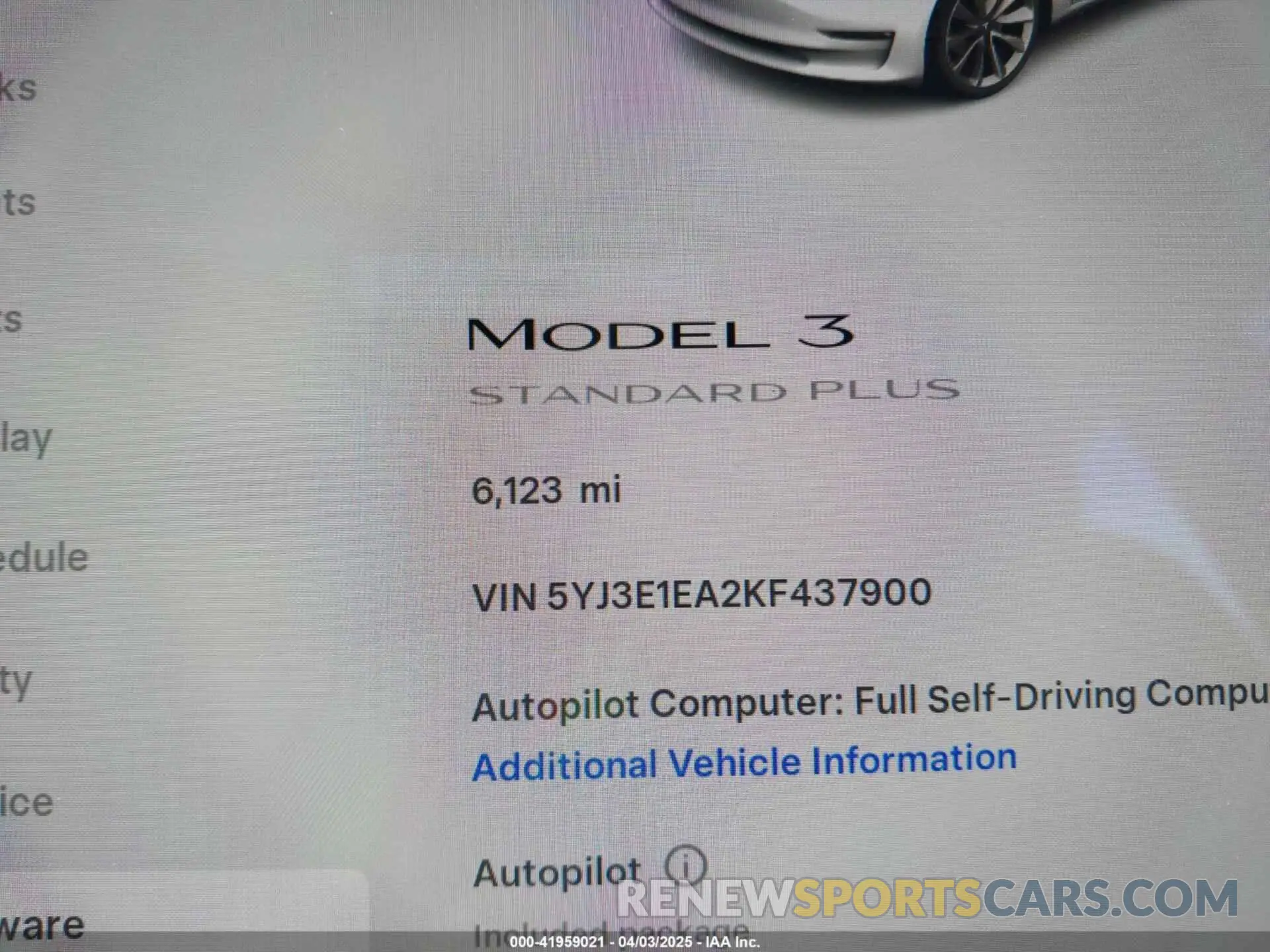 7 Photograph of a damaged car 5YJ3E1EA2KF437900 TESLA MODEL 3 2019