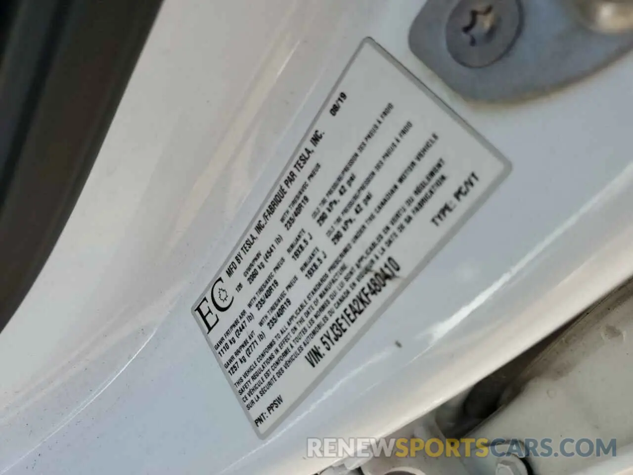 12 Photograph of a damaged car 5YJ3E1EA2KF480410 TESLA MODEL 3 2019