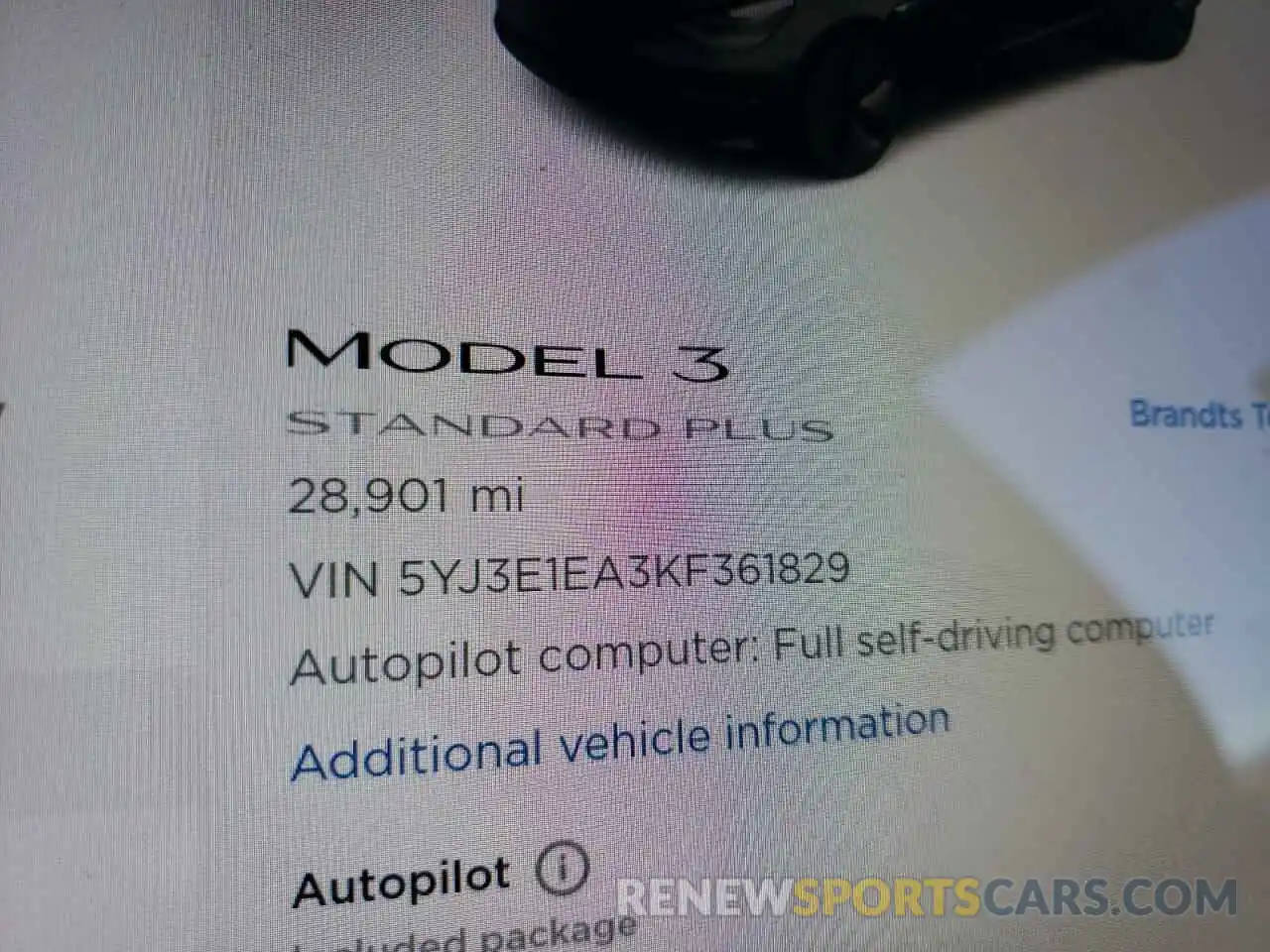 10 Photograph of a damaged car 5YJ3E1EA3KF361829 TESLA MODEL 3 2019