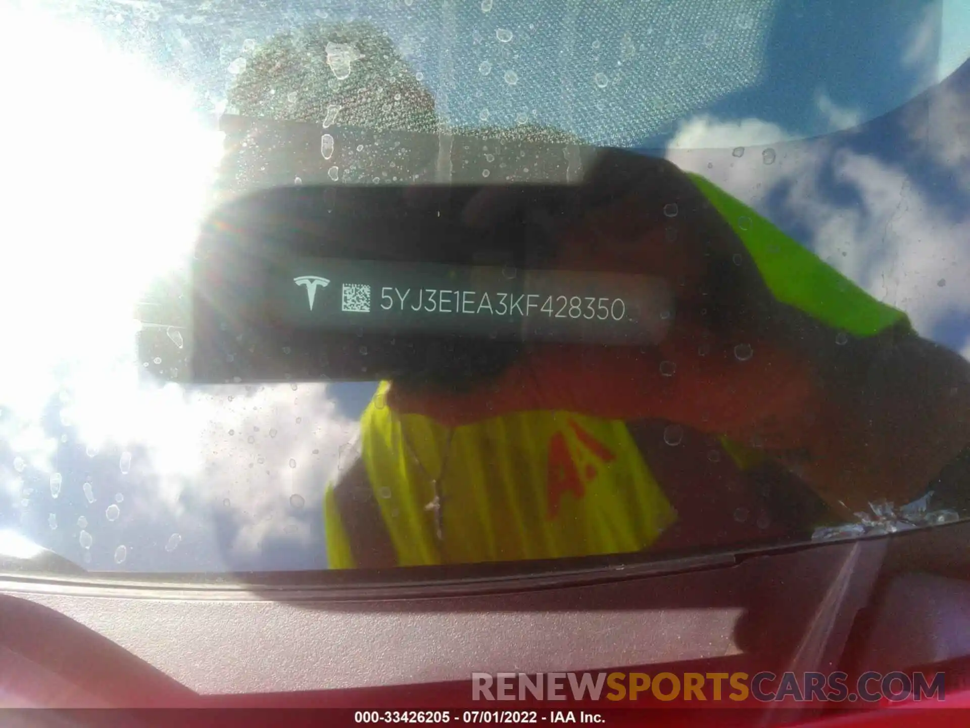 9 Photograph of a damaged car 5YJ3E1EA3KF428350 TESLA MODEL 3 2019